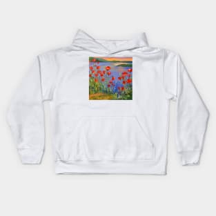 Poppies by the river Kids Hoodie